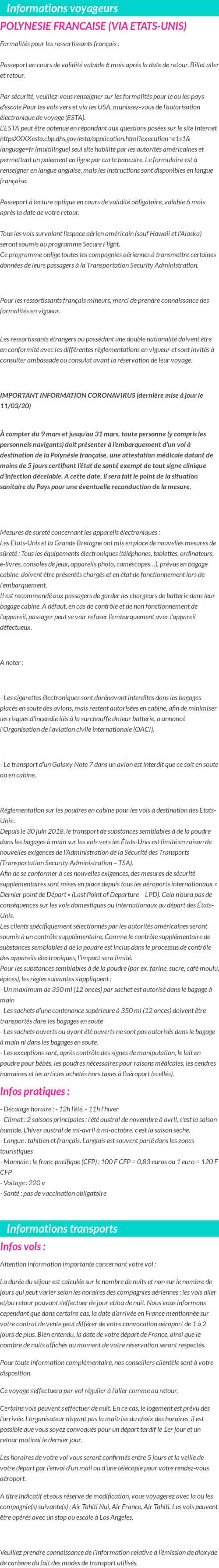 Formalités et infos voyageurs