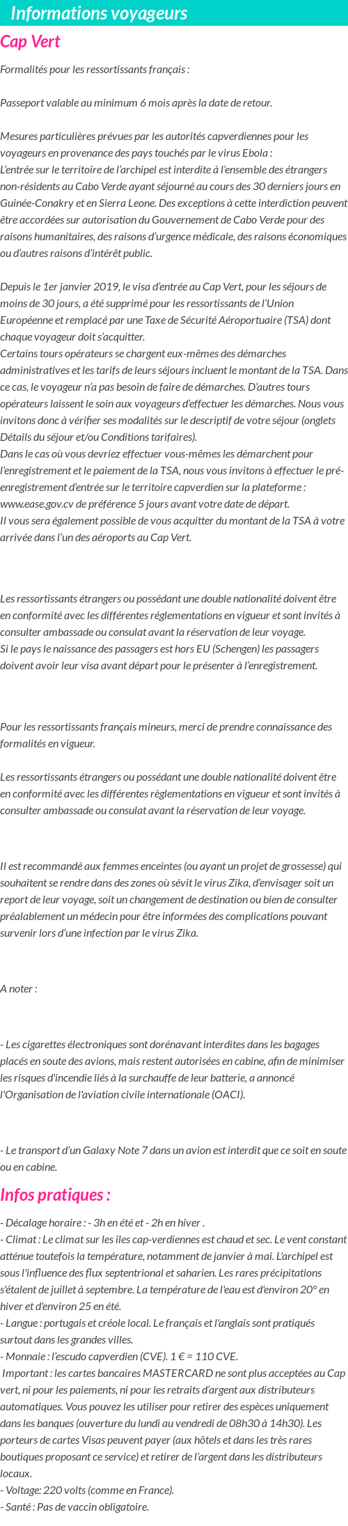 Formalités et infos voyageurs