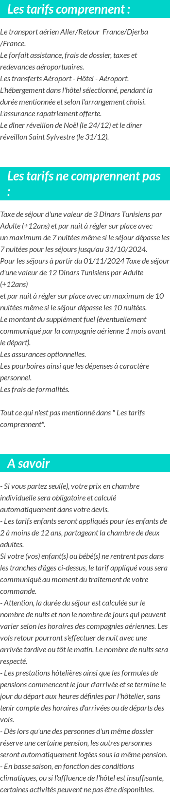 Conditions tarifaires