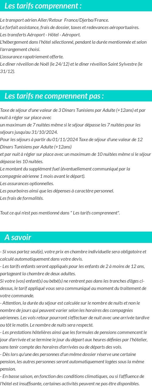Conditions tarifaires