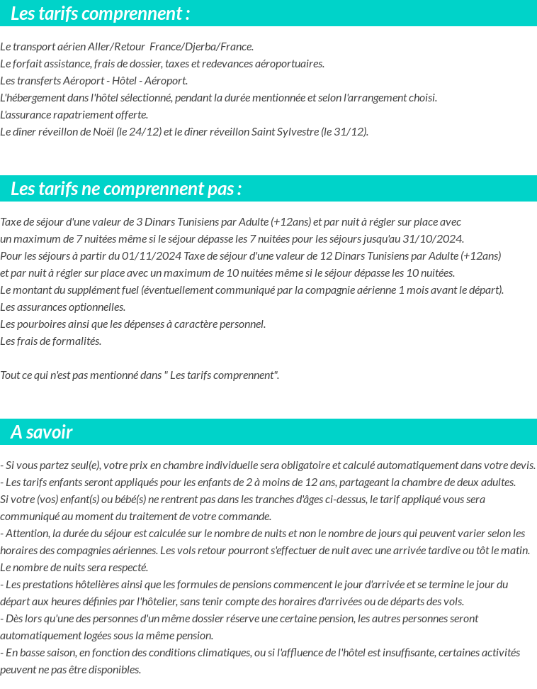 Conditions tarifaires
