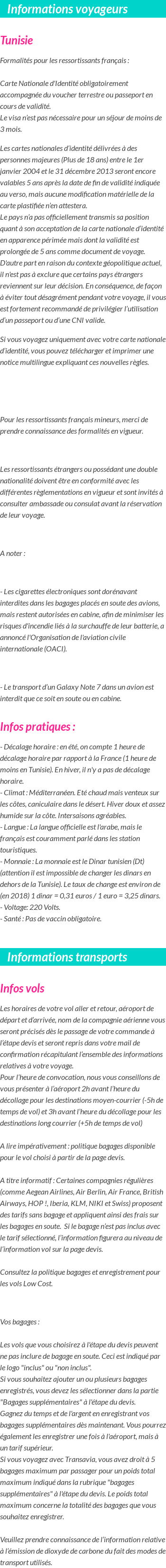 Formalités et infos voyageurs