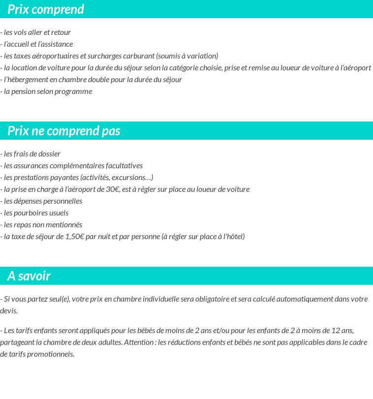 Conditions tarifaires