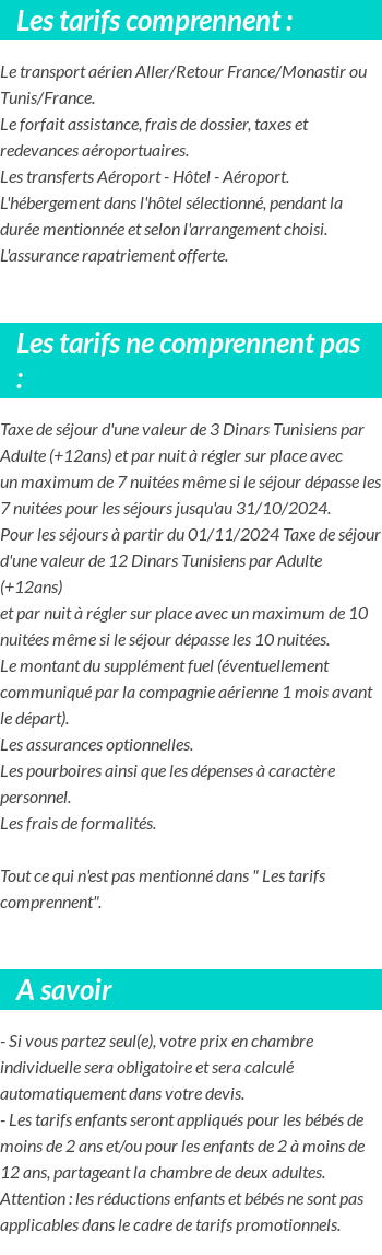 Conditions tarifaires