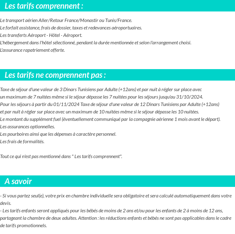 Conditions tarifaires
