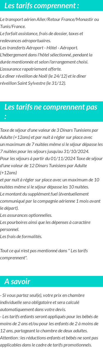 Conditions tarifaires