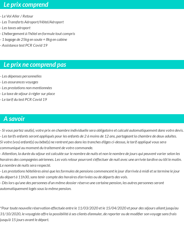 Conditions tarifaires