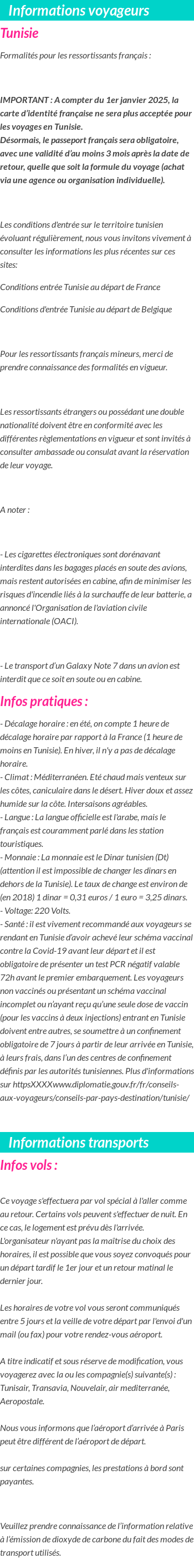 Formalités et infos voyageurs