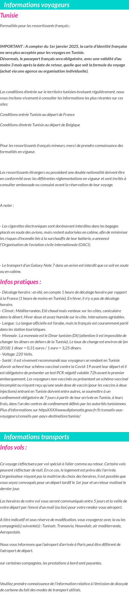 Formalités et infos voyageurs