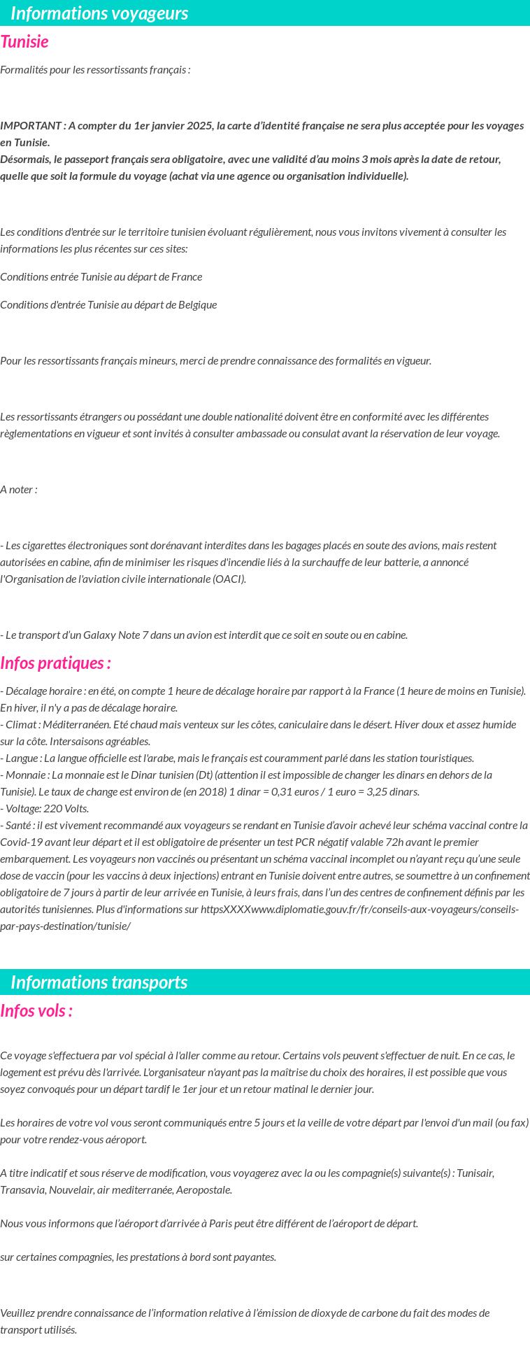 Formalités et infos voyageurs