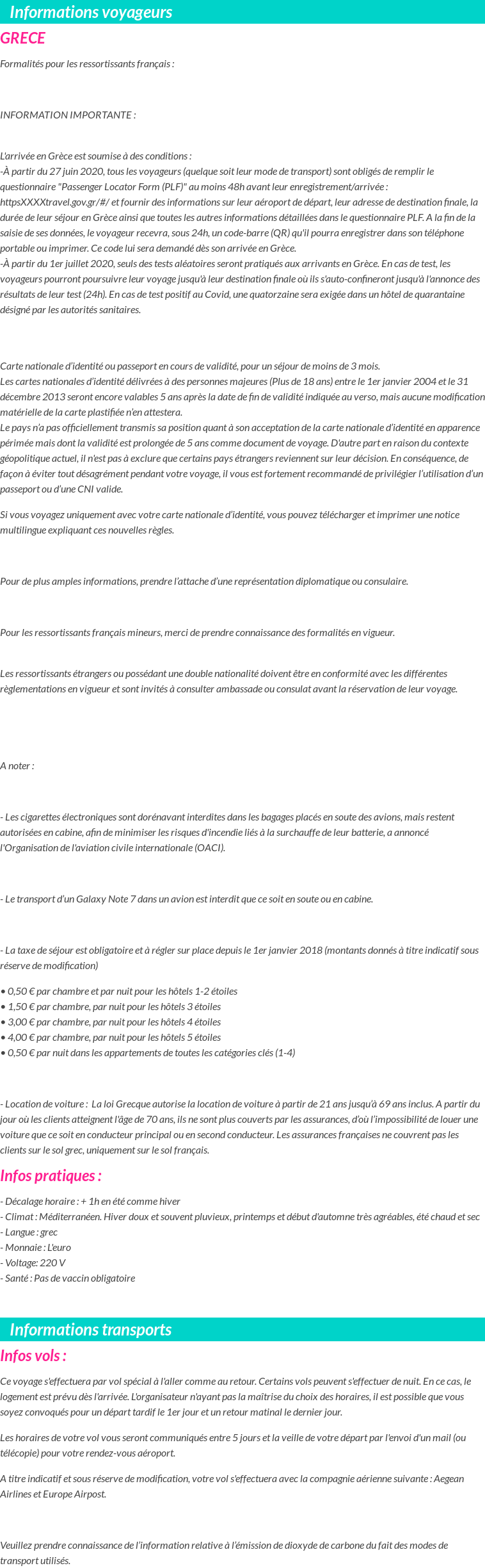 Formalités et infos voyageurs