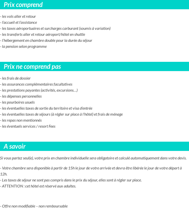 Conditions tarifaires