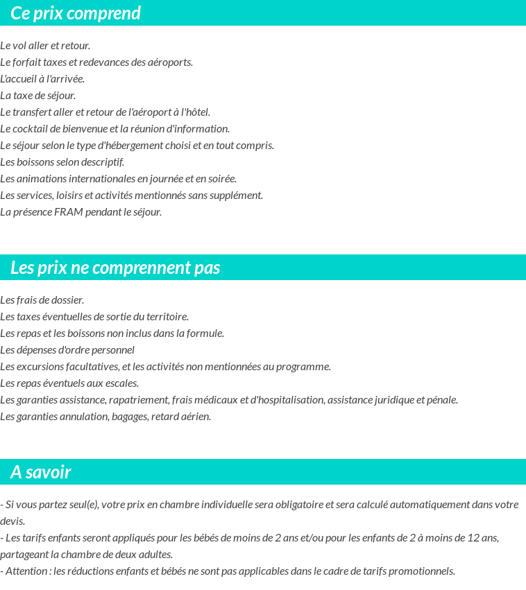 Conditions tarifaires