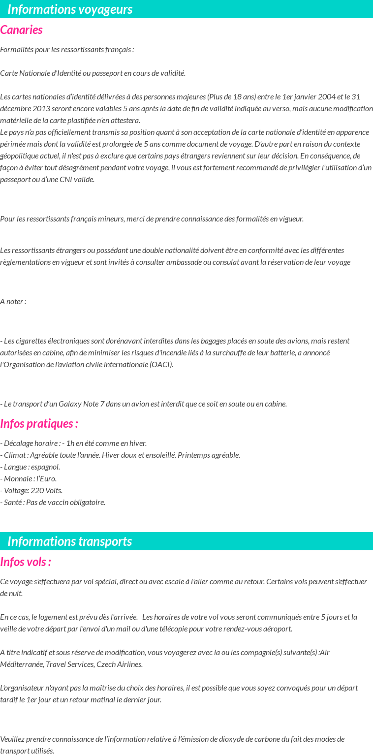 Formalités et infos voyageurs