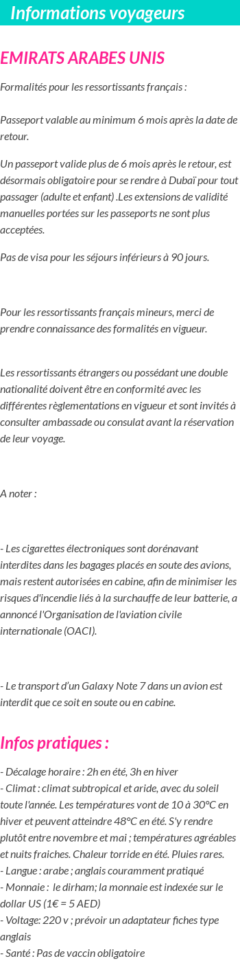 Formalités et infos voyageurs