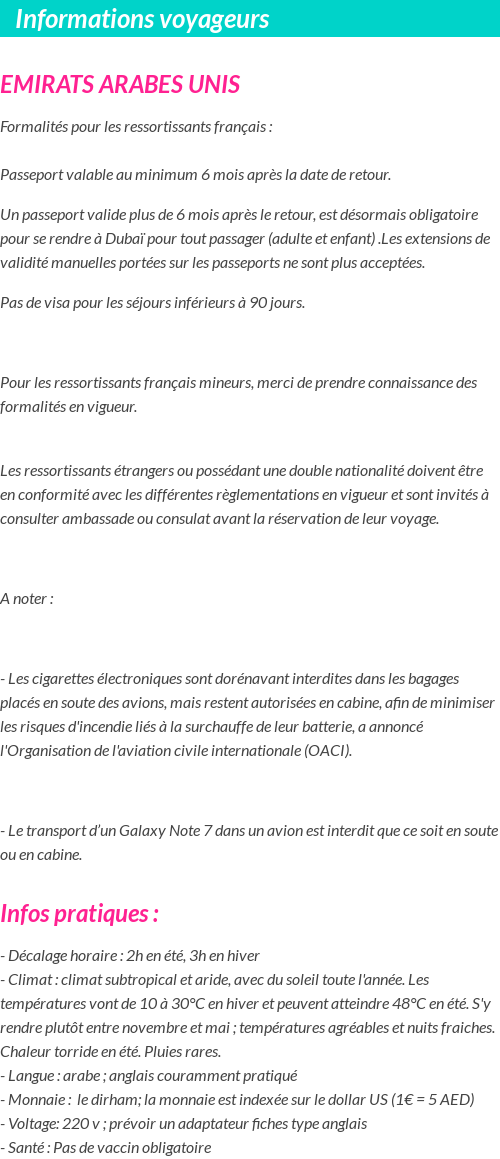 Formalités et infos voyageurs