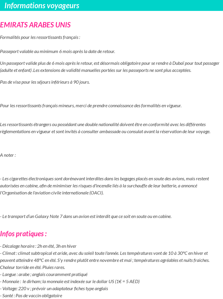 Formalités et infos voyageurs