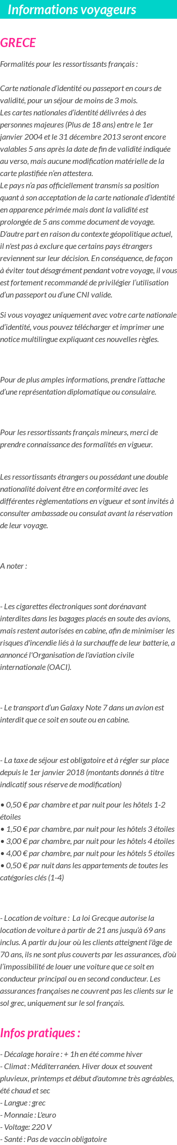 Formalités et infos voyageurs