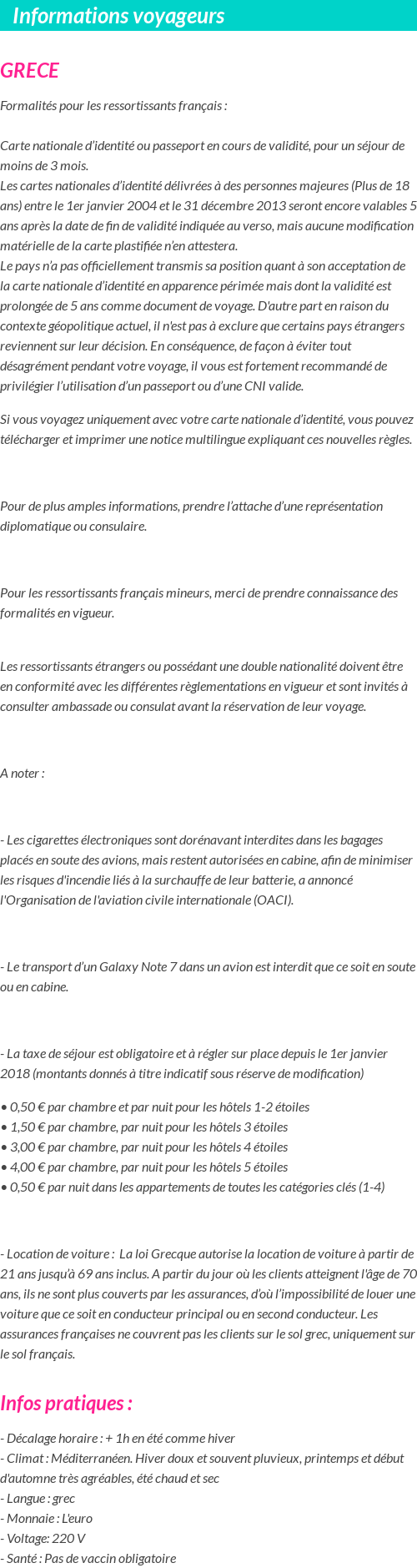 Formalités et infos voyageurs
