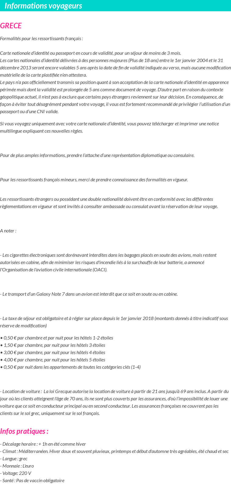 Formalités et infos voyageurs