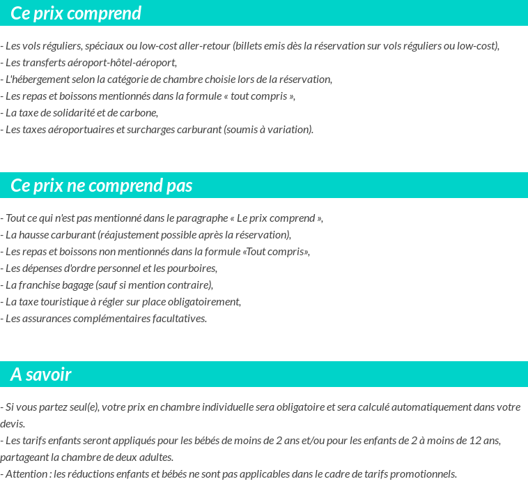 Conditions tarifaires