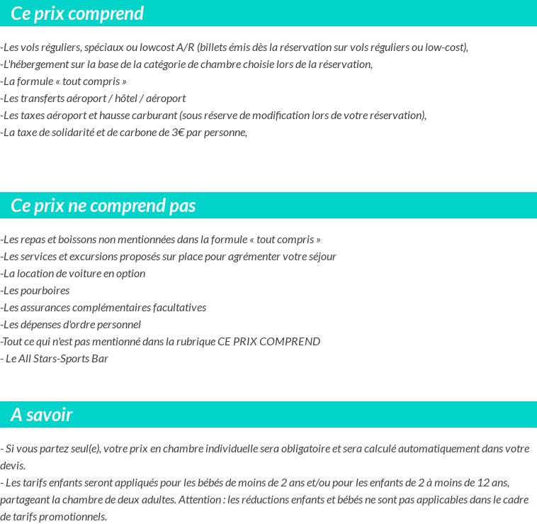 Conditions tarifaires