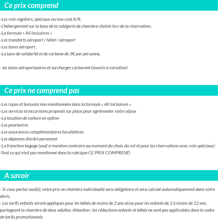 Conditions tarifaires