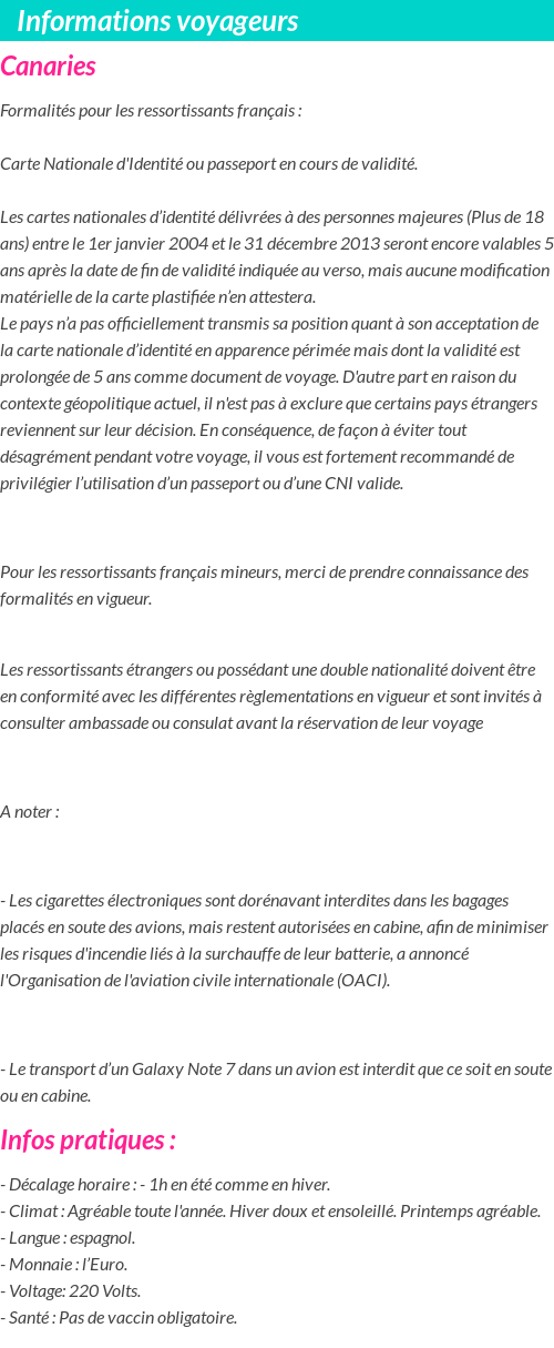 Formalités et infos voyageurs