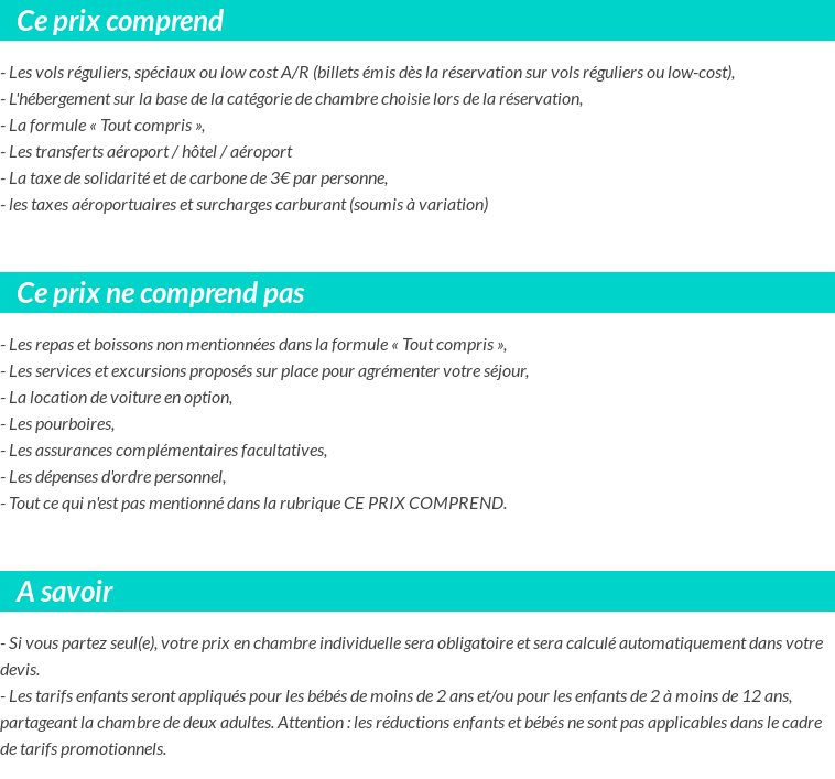 Conditions tarifaires