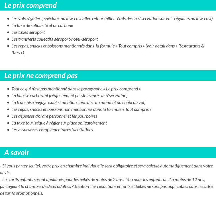 Conditions tarifaires