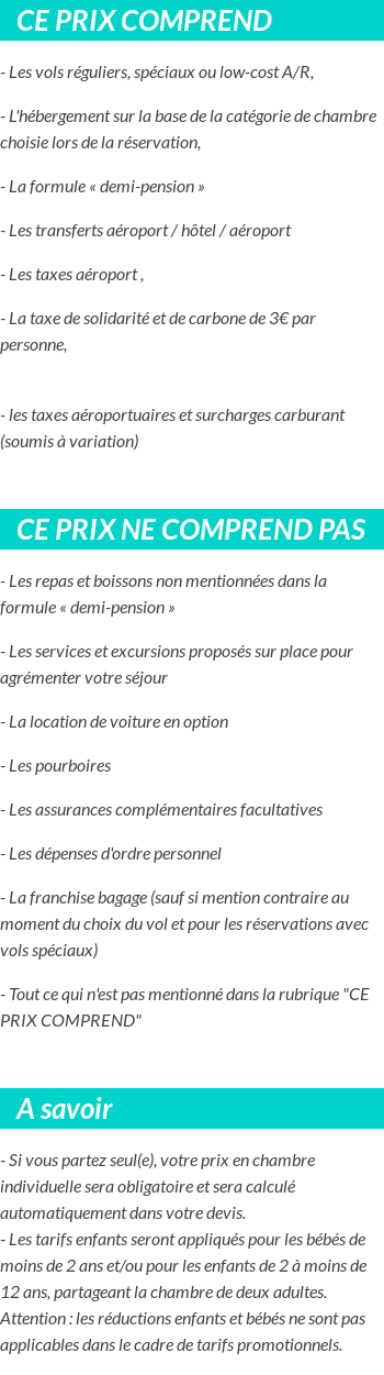 Conditions tarifaires