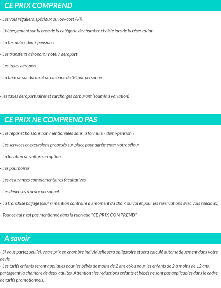 Conditions tarifaires