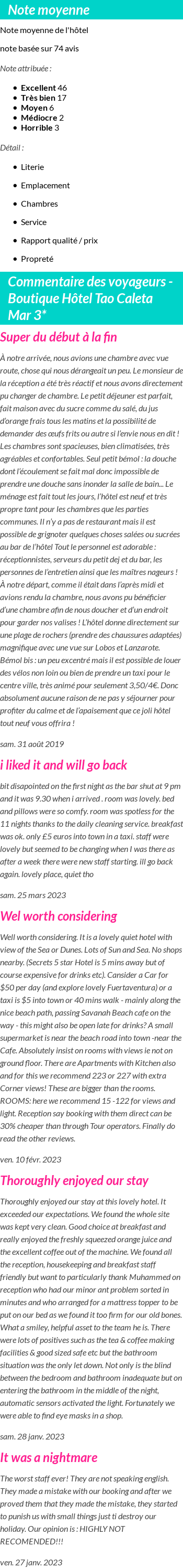 Avis clients