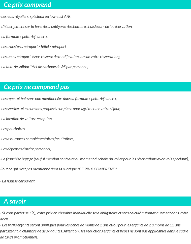 Conditions tarifaires