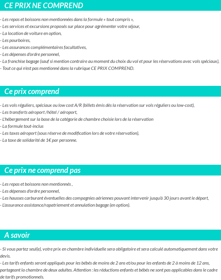 Conditions tarifaires