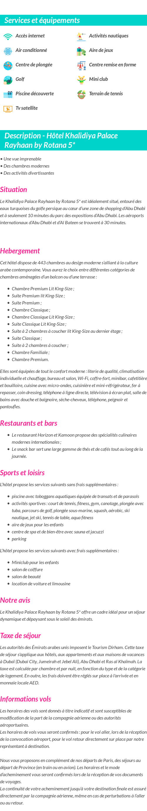 Détails du séjour