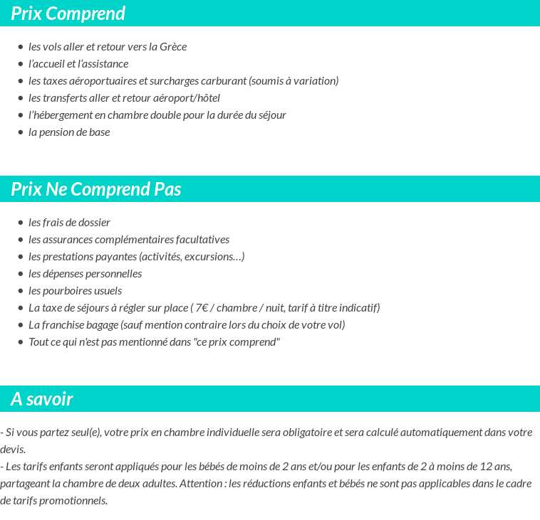 Conditions tarifaires