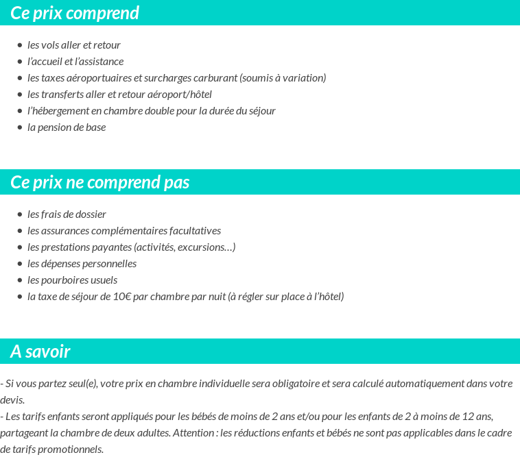 Conditions tarifaires