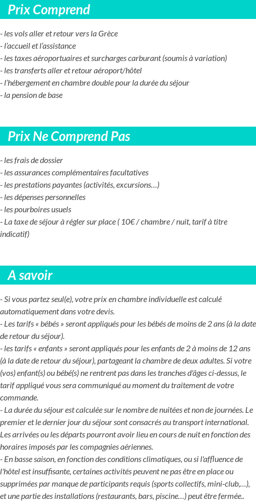 Conditions tarifaires