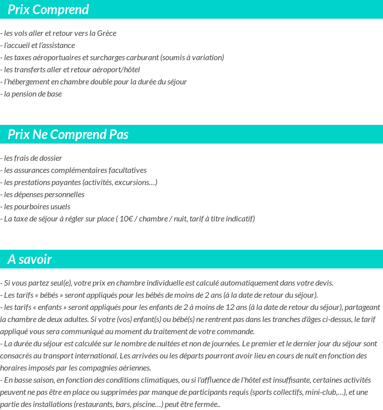 Conditions tarifaires