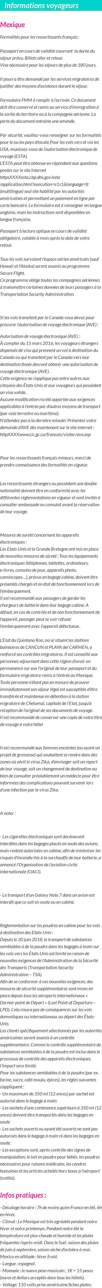 Formalités et infos voyageurs