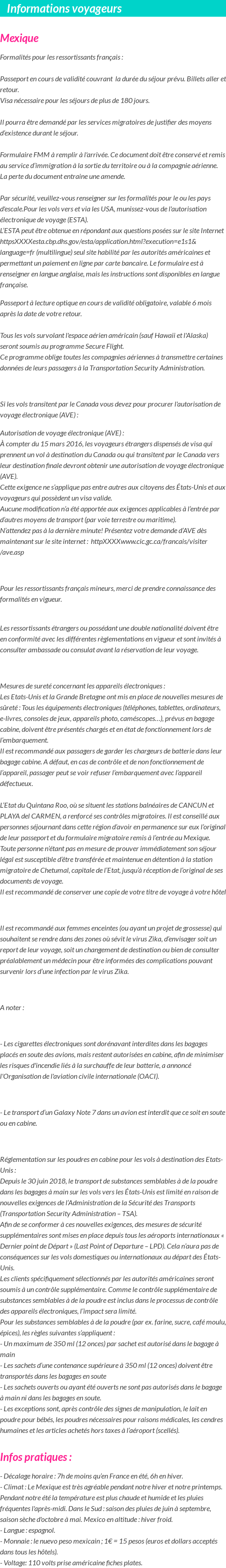 Formalités et infos voyageurs