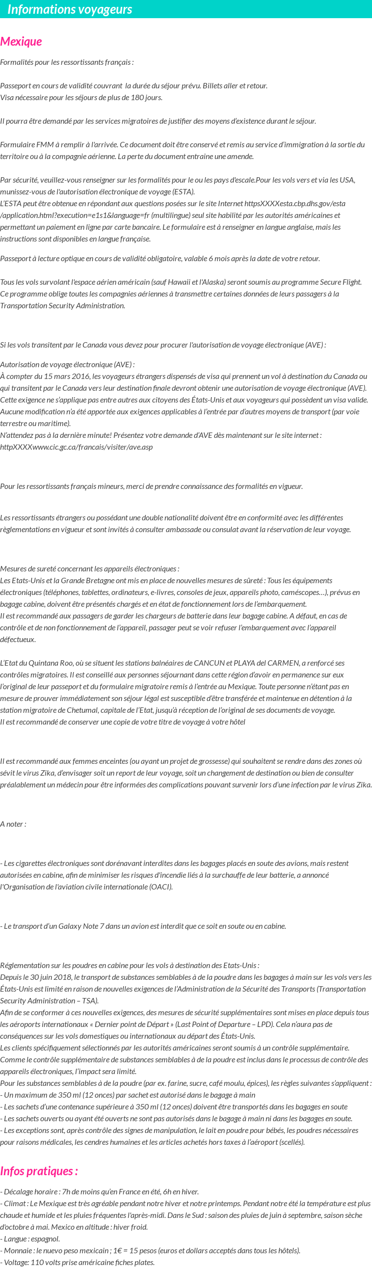 Formalités et infos voyageurs