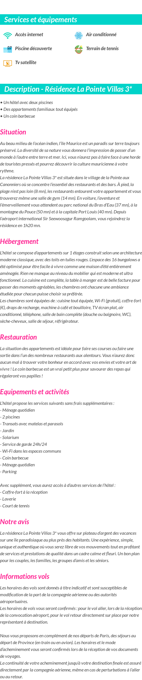 Détails du séjour