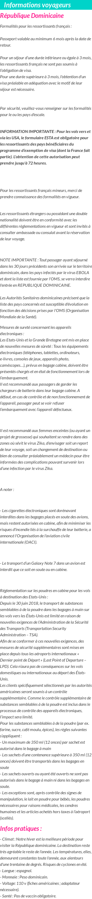 Formalités et infos voyageurs