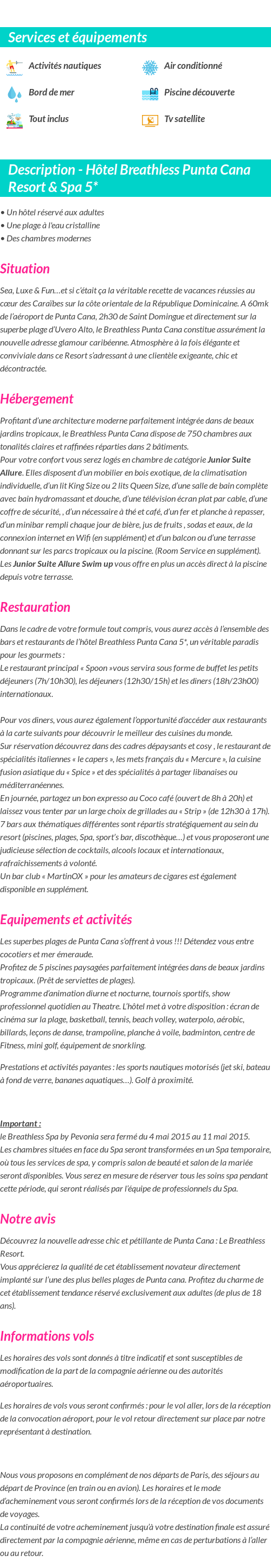 Détails du séjour