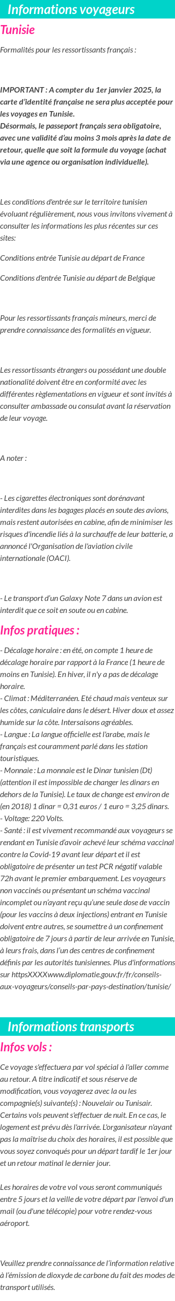 Formalités et infos voyageurs