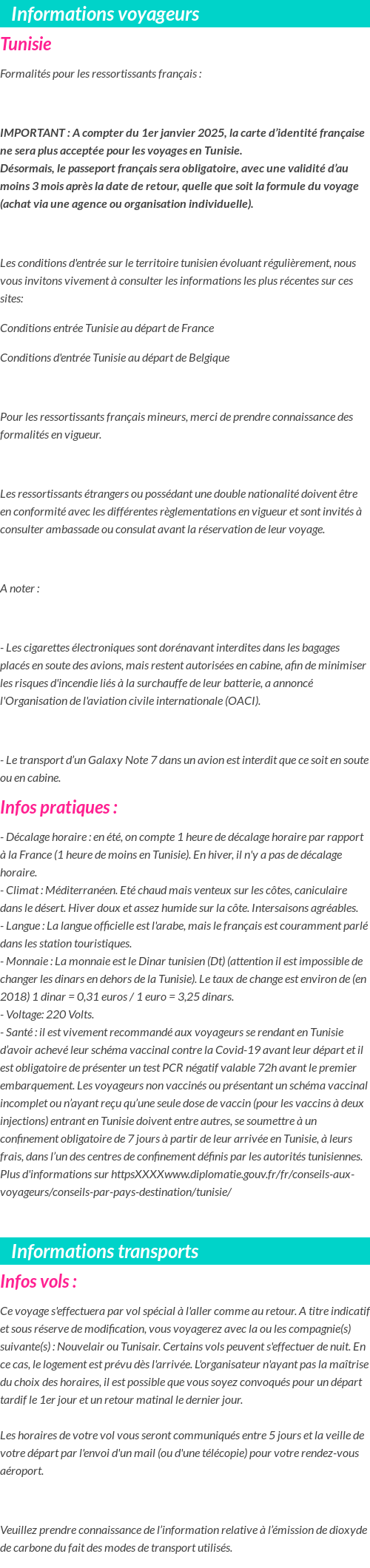 Formalités et infos voyageurs