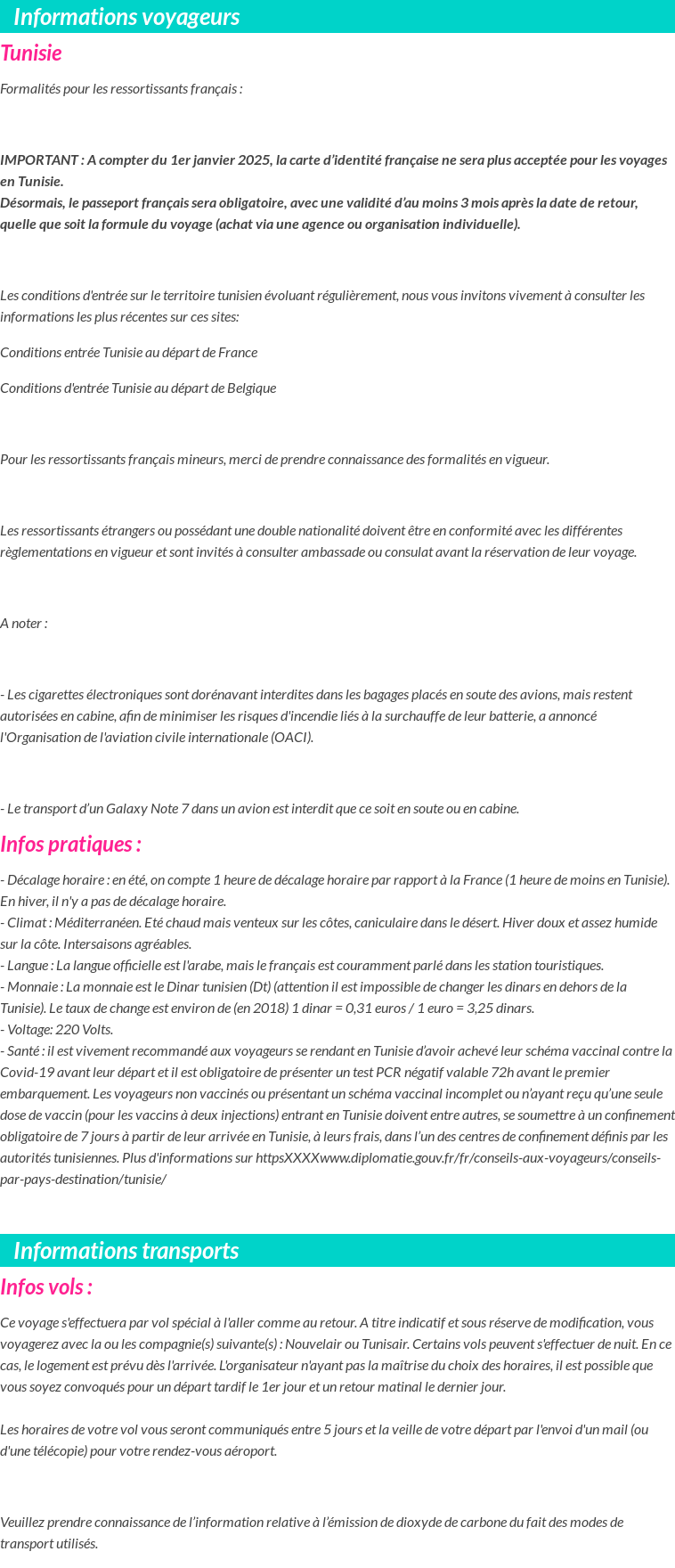 Formalités et infos voyageurs