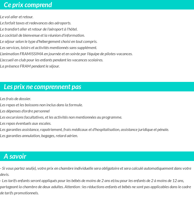Conditions tarifaires